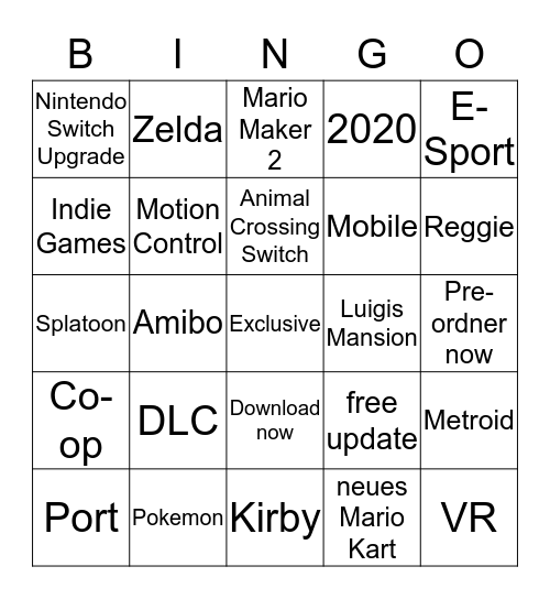 Nintendo Bingo Card