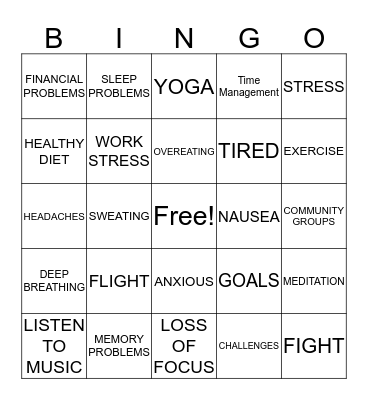 STRESS BINGO Card