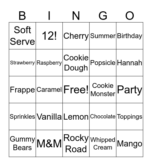 HANNAH'S BIRTHDAY BINGO! Bingo Card