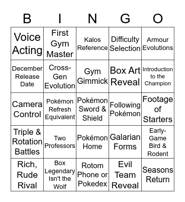 Pokémon Sword & Shield Direct Bingo Card