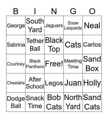 ! After School Bingo ! Bingo Card