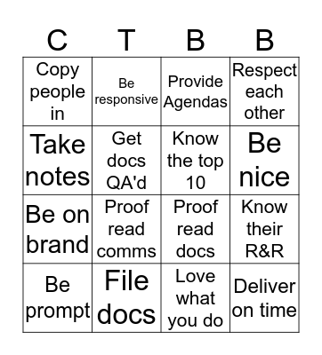 Brilliant Basics Bingo Card