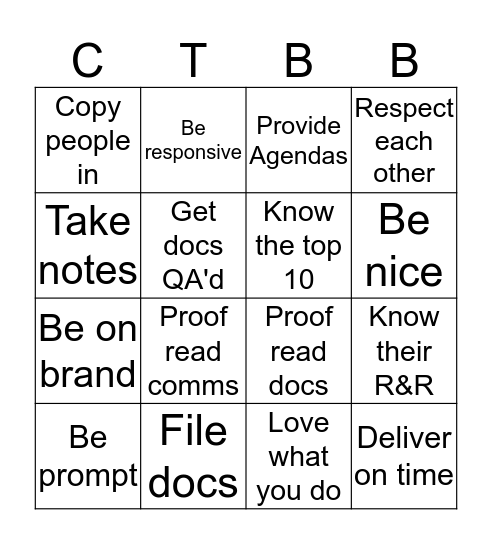 Brilliant Basics Bingo Card