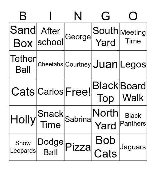 ! After School Bingo ! Bingo Card