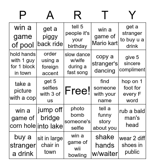 Ron's 50th Birthday Bingo Card