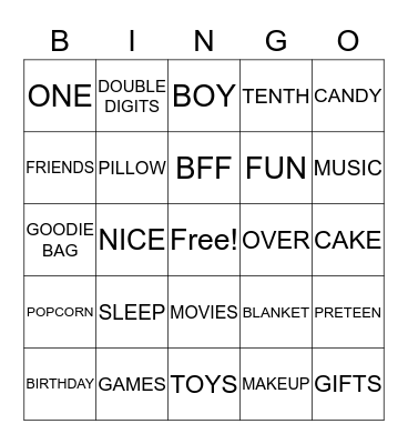 DESTANI'S 10TH BIRTHDAY Bingo Card