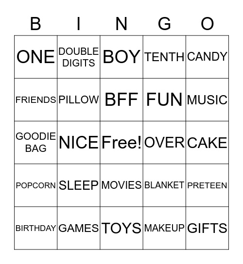 DESTANI'S 10TH BIRTHDAY Bingo Card