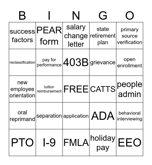 HR LINGO Bingo Card