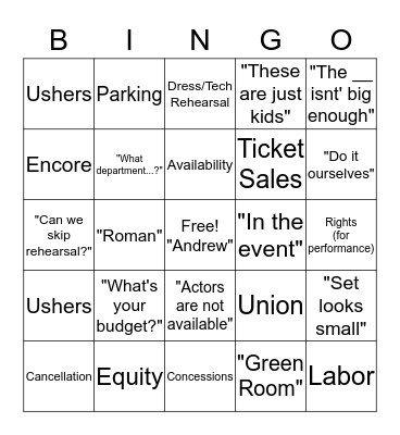 Production Meeting Bingo Card