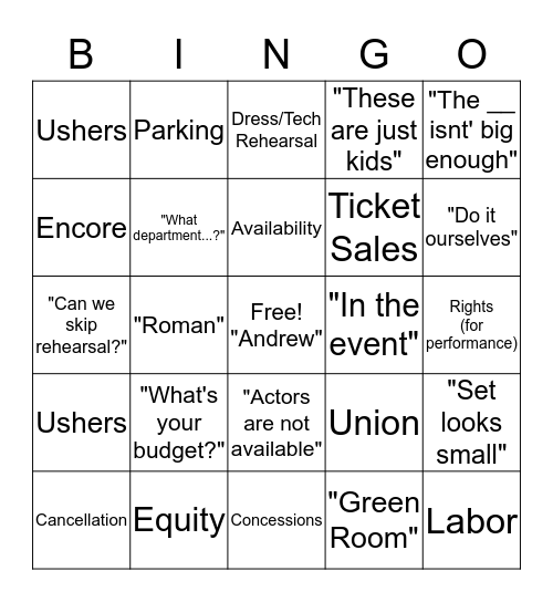 Production Meeting Bingo Card