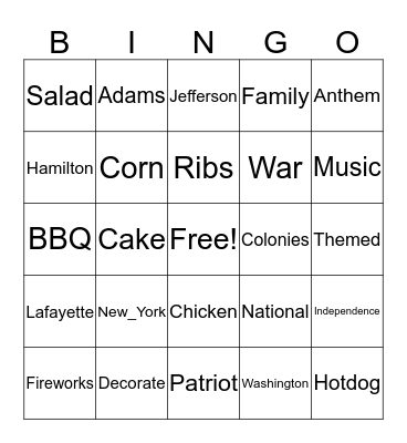 Independence Day Bingo Card