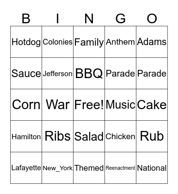 Independence Day Bingo Card