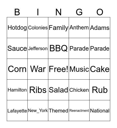 Independence Day Bingo Card