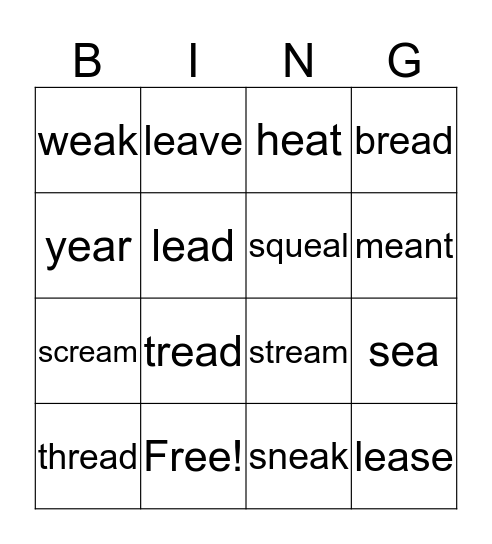 /ea/ eat   &   /ea/ bread Bingo Card