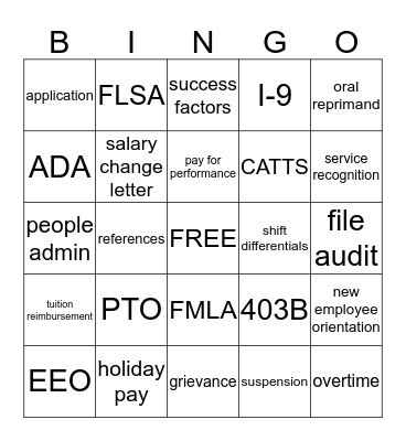 HR LINGO Bingo Card