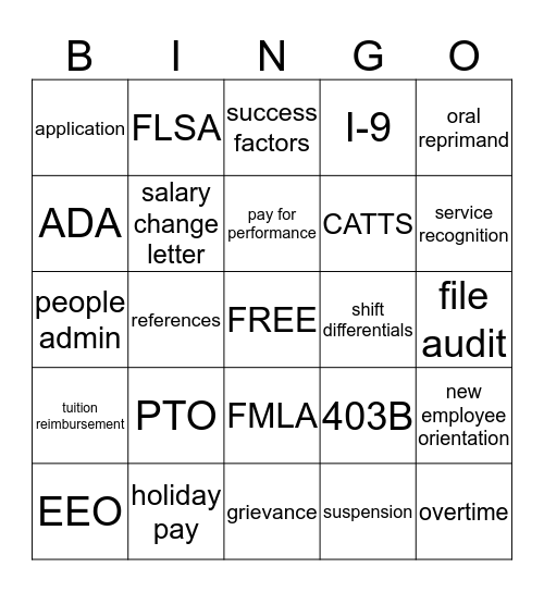 HR LINGO Bingo Card