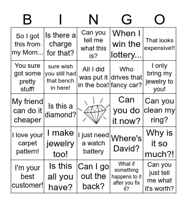 Grace Jewelers Bingo Card