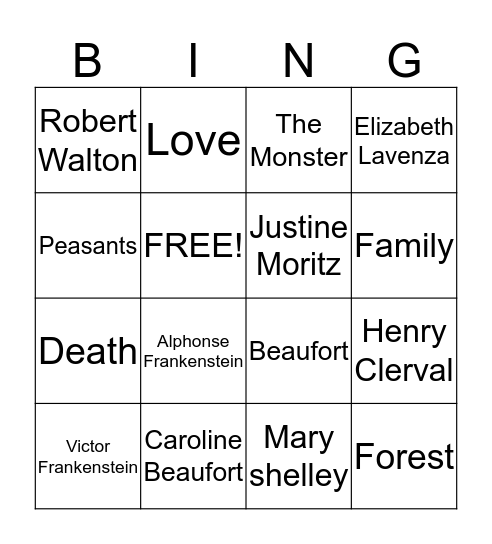 Frankenstein Bingo Card