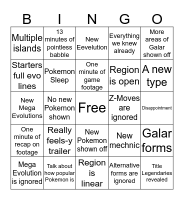 Pokemon Direct bingo Card