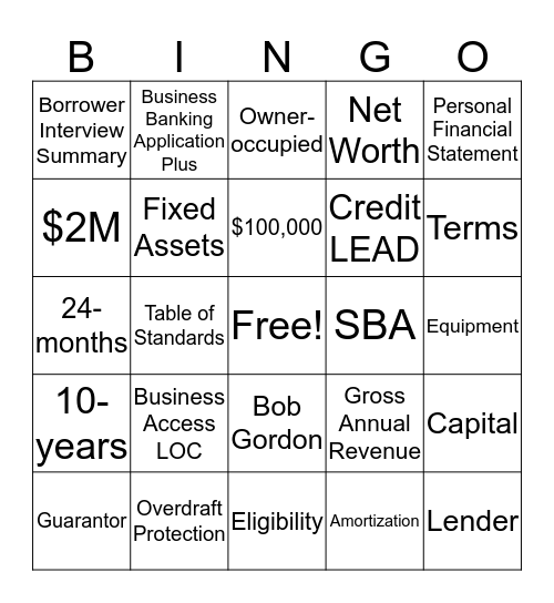 June 2019 Banker Meeting Bingo Card