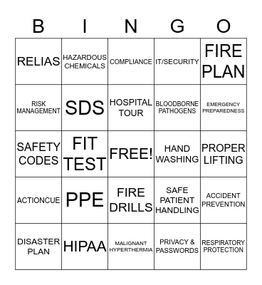 Safety Fair 2019 Bingo Card