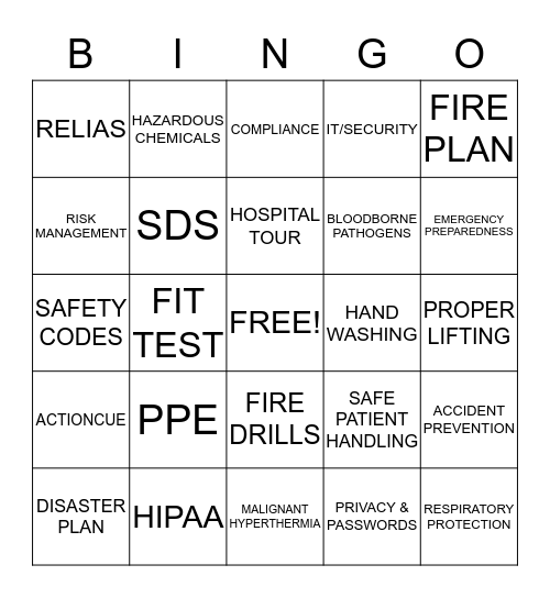 Safety Fair 2019 Bingo Card