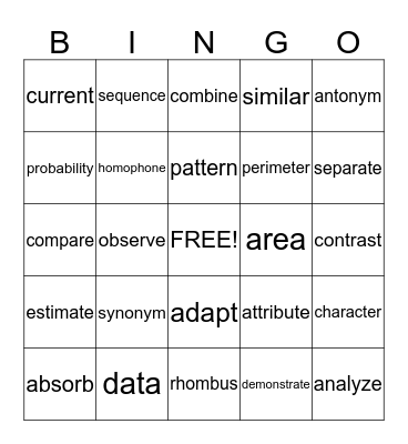 Vocabulary Bingo Card