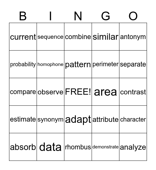 Vocabulary Bingo Card