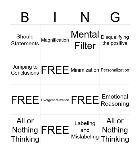 Cognitive Distortion Bingo Card