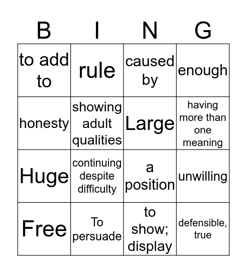 Week 3 Vocab Bingo Card