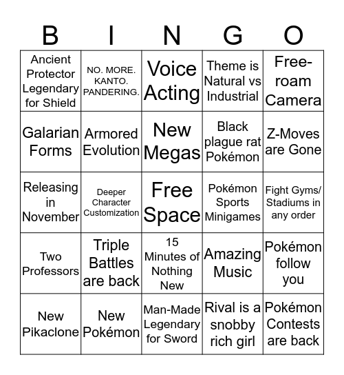 Pokémon Direct Bingo  Bingo Card