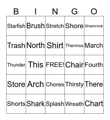 Speech Bingo Card