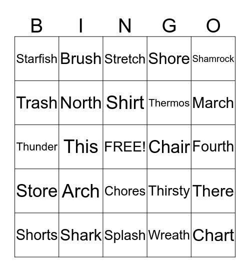 Speech Bingo Card