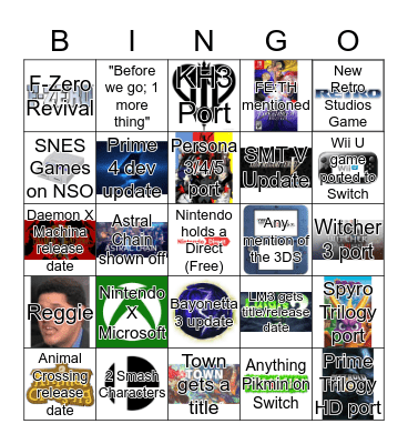 Nintendo E3 2019 Bingo Card