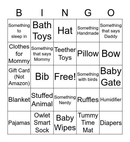 Baby Gift BINGO Card