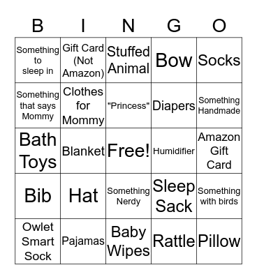 Baby Gift BINGO Card