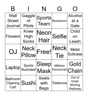 Airport Bingo Card