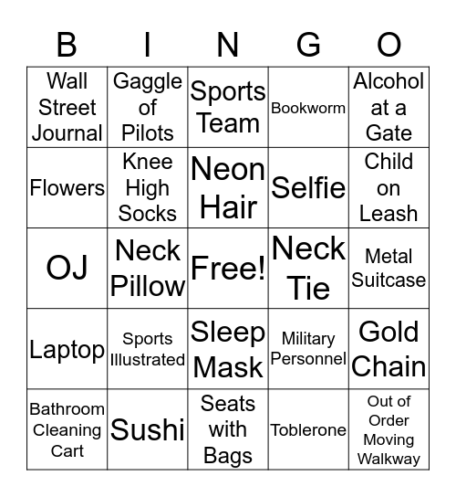 Airport Bingo Card