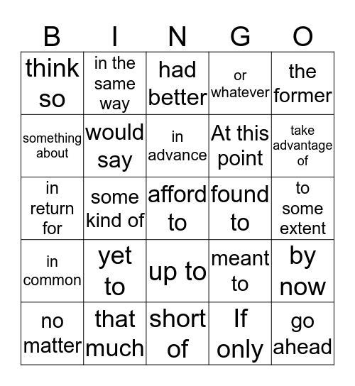 Collocations 6 Bingo Card