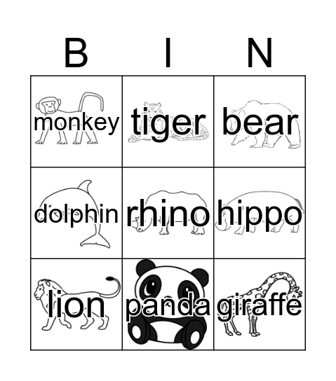 Zoo Animals Bingo Card