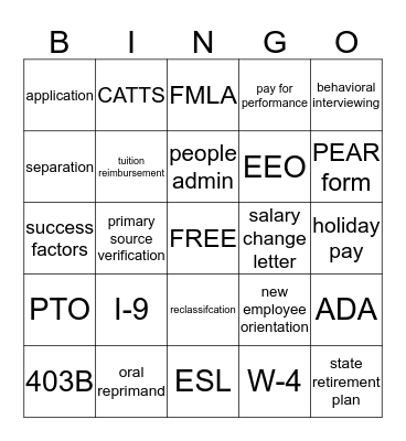 HR LINGO Bingo Card