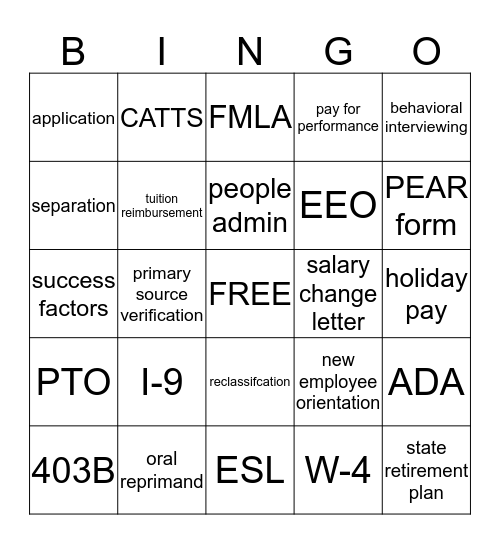 HR LINGO Bingo Card