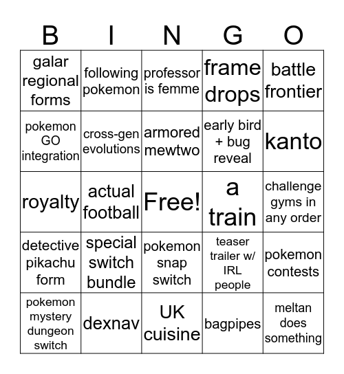 Pokemon Direct 6/5/2019 Bingo Card