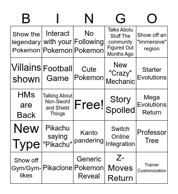 Pokemon Direct 6/5/2019 Bingo Card