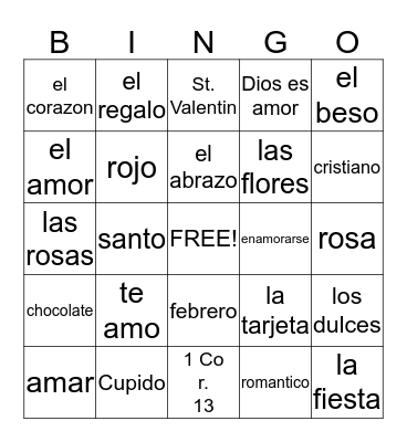 El dia de los Enamorados Bingo Card