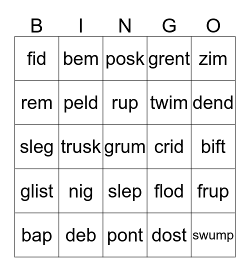 Non word short vowels Bingo Card