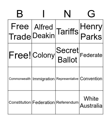 FEDERATION BINGO Card