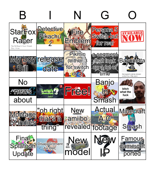 Nintendo E3 BINGO Card