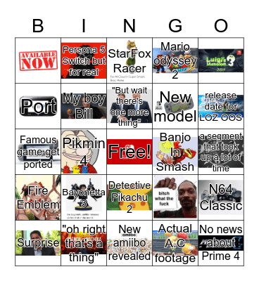 Nintendo E3 BINGO Card