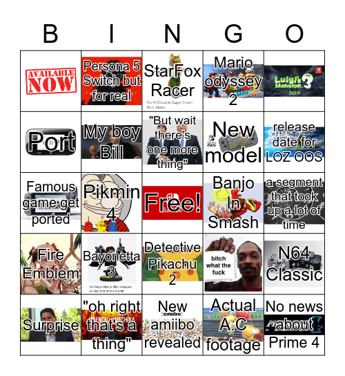 Nintendo E3 BINGO Card